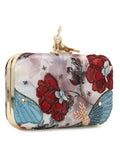 Adorn Printed Embellished Satin Clutch