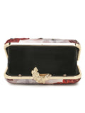 Adorn Printed Embellished Satin Clutch