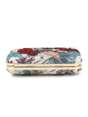 Adorn Printed Embellished Satin Clutch
