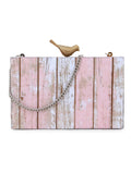 Balk Wood & Resin Striped Printed Box Clutch