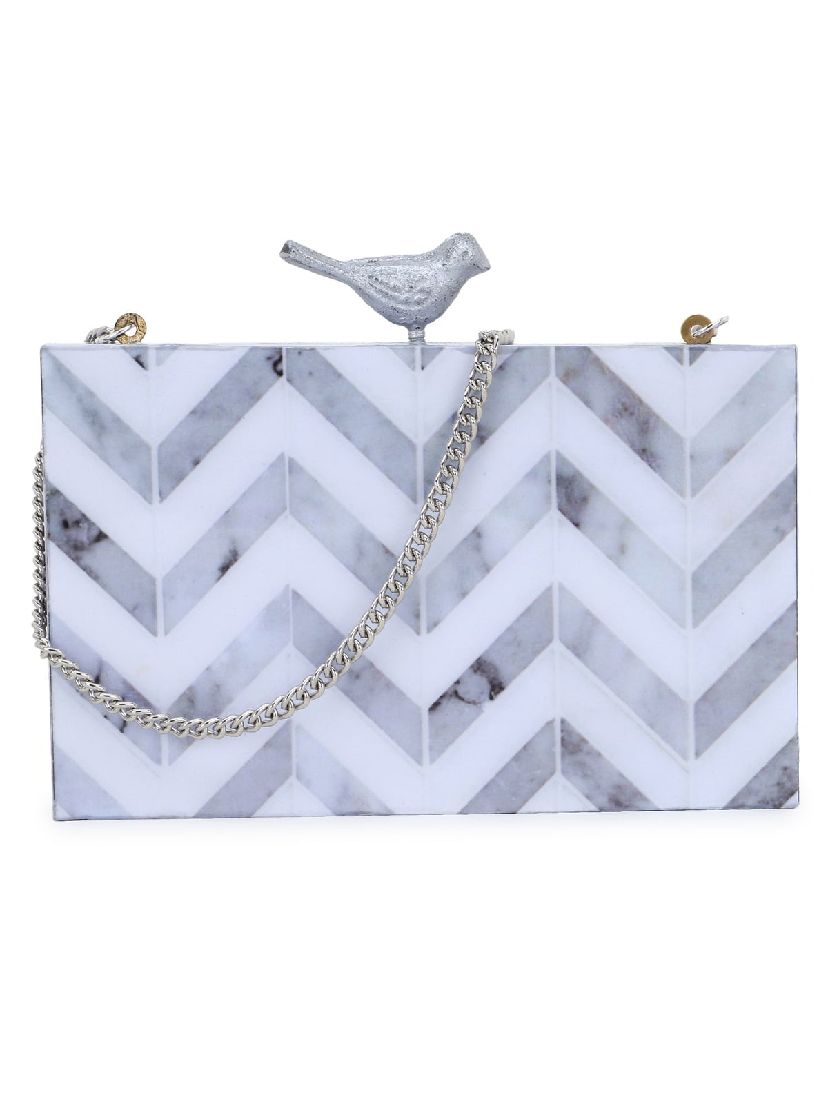 Balk Wood & Resin Chevron Printed Box Clutch