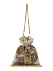 Dangle Faux Silk Floral Embellished Potli