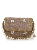 Coffer Faux Silk Floral Embellished Clutch