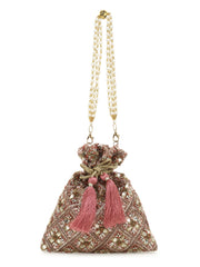 Dangle Embellished Satin Potli