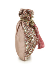 Dangle Embellished Satin Potli