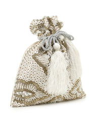 Dangle Embellished Satin Potli