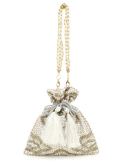 Dangle Embellished Satin Potli