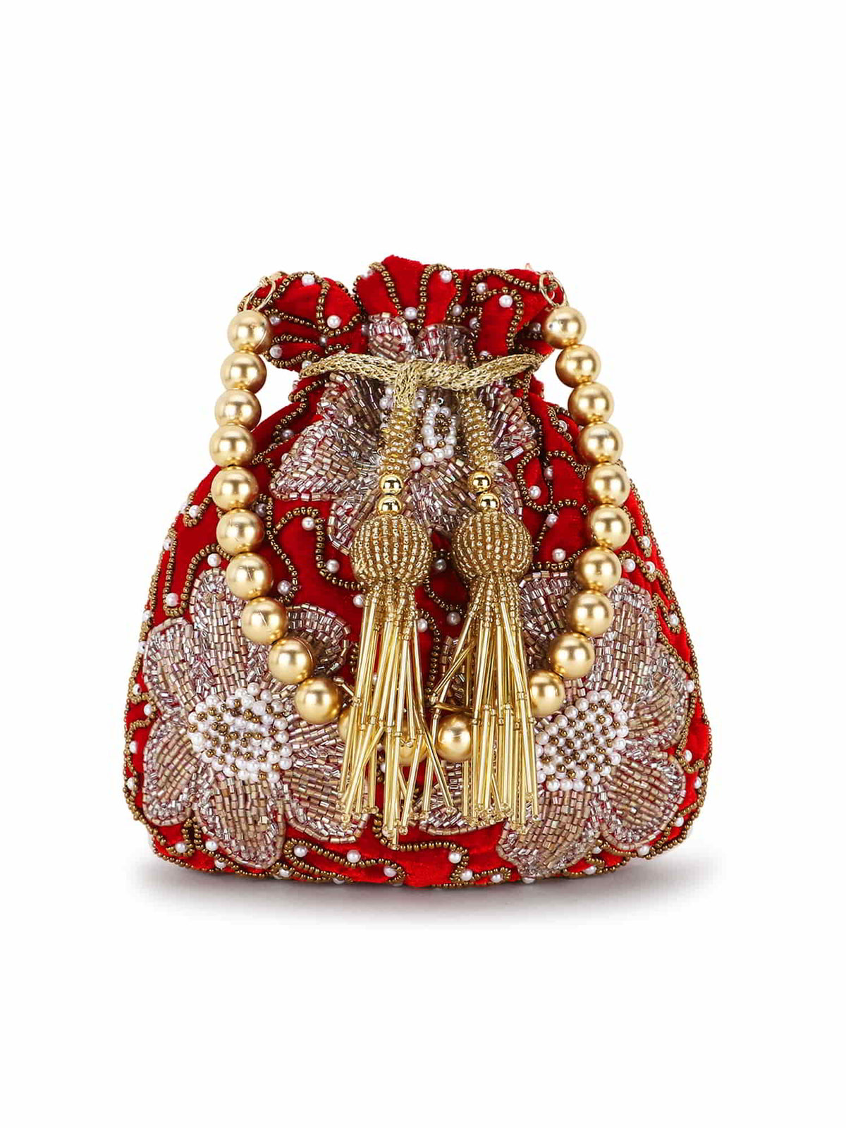 Dangle Velvet Floral Embellished Potli