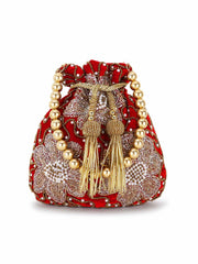 Dangle Velvet Floral Embellished Potli