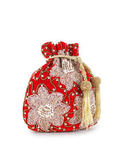 Dangle Velvet Floral Embellished Potli