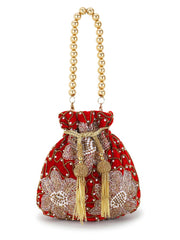 Dangle Velvet Floral Embellished Potli