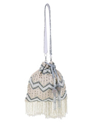 Dangle Faux Silk Chevron Embellished Potli