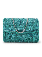 Coffer Ethnic Motifs Embellished Faux Silk Clutch