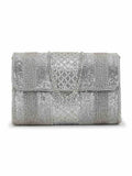 Coffer Striped Embellished Faux Silk Clutch