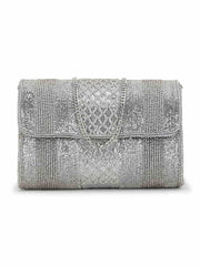 Coffer Striped Embellished Faux Silk Clutch