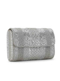 Coffer Striped Embellished Faux Silk Clutch
