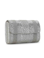 Coffer Striped Embellished Faux Silk Clutch