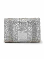 Coffer Striped Embellished Faux Silk Clutch