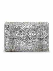 Coffer Striped Embellished Faux Silk Clutch