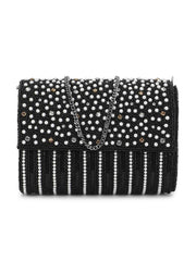 Coffer Striped Embellished Faux Silk Clutch
