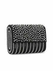 Coffer Striped Embellished Faux Silk Clutch