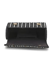 Coffer Striped Embellished Faux Silk Clutch