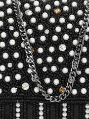Coffer Striped Embellished Faux Silk Clutch