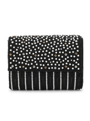 Coffer Striped Embellished Faux Silk Clutch