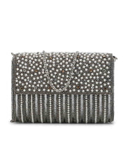 Coffer Striped Embellished Faux Silk Clutch