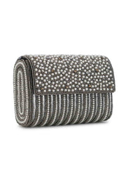 Coffer Striped Embellished Faux Silk Clutch