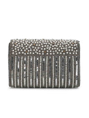 Coffer Striped Embellished Faux Silk Clutch