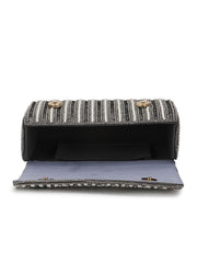 Coffer Striped Embellished Faux Silk Clutch