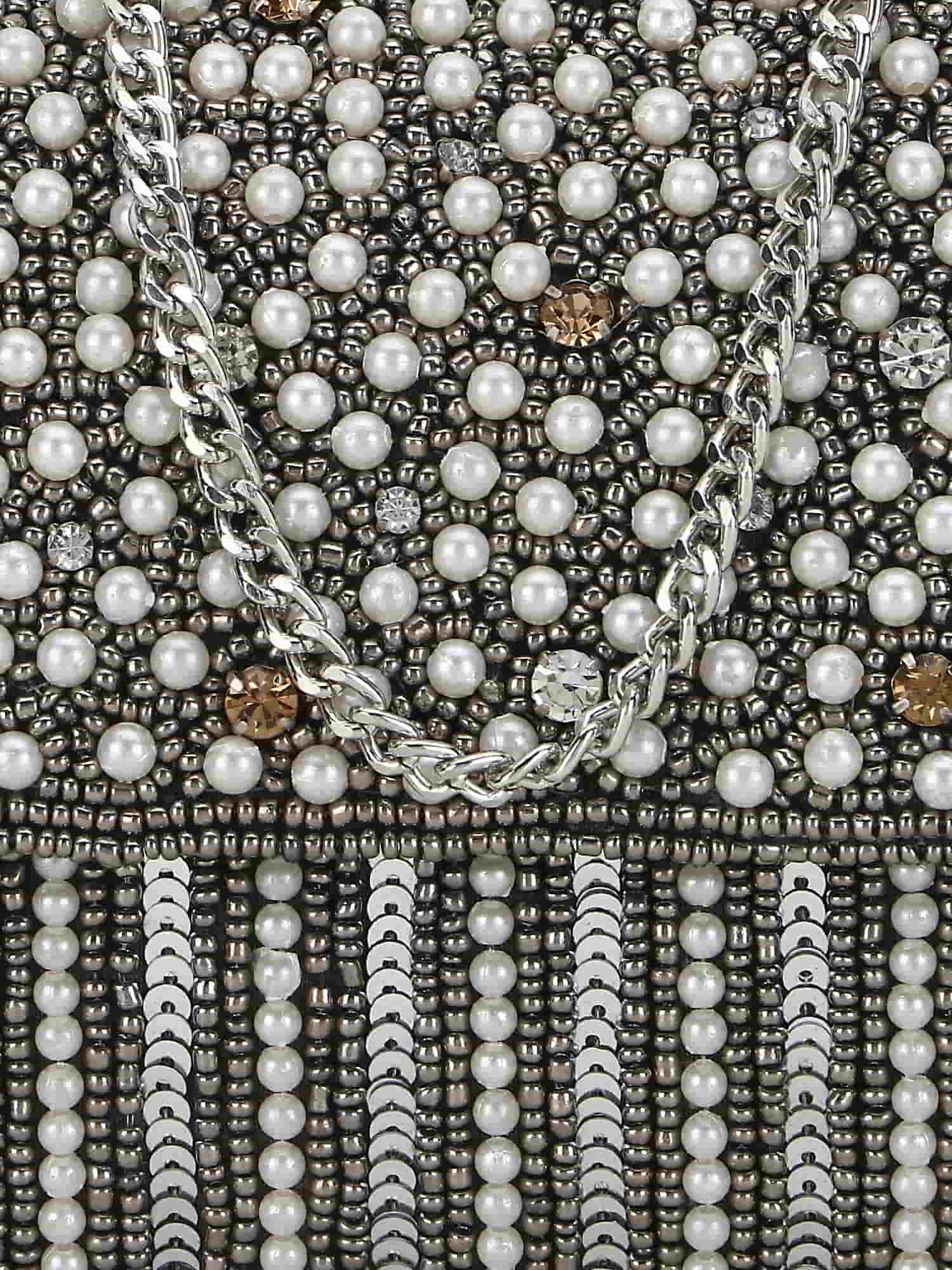 Coffer Striped Embellished Faux Silk Clutch