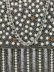 Coffer Striped Embellished Faux Silk Clutch