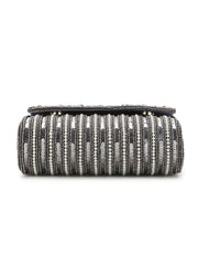 Coffer Striped Embellished Faux Silk Clutch