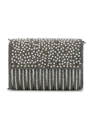 Coffer Striped Embellished Faux Silk Clutch