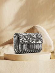 Coffer Striped Embellished Faux Silk Clutch