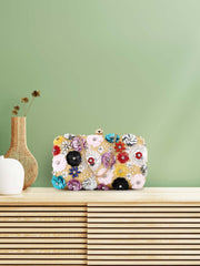 Adorn Floral Embellished Faux Silk Clutch