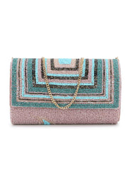 Coffer Geometric Embellished Faux Silk Clutch