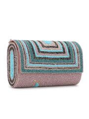 Coffer Geometric Embellished Faux Silk Clutch