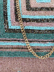 Coffer Geometric Embellished Faux Silk Clutch