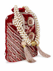 Dangle Floral Embellished Velvet Potli