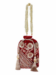 Dangle Floral Embellished Velvet Potli