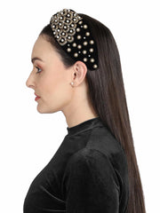 Velvet Pearl & Gold Beaded Hairband