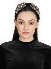 Velvet Pearl & Gold Beaded Hairband
