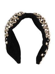 Velvet Pearl & Gold Beaded Hairband