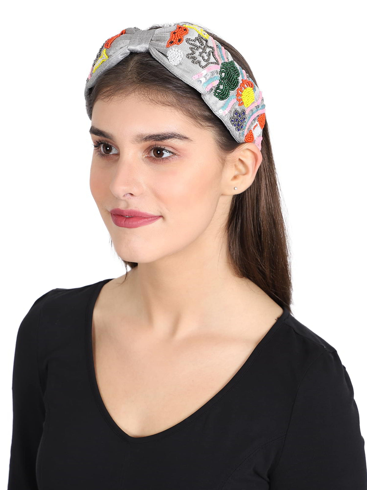 Faux Silk Floral Sequin & Beaded Hairband