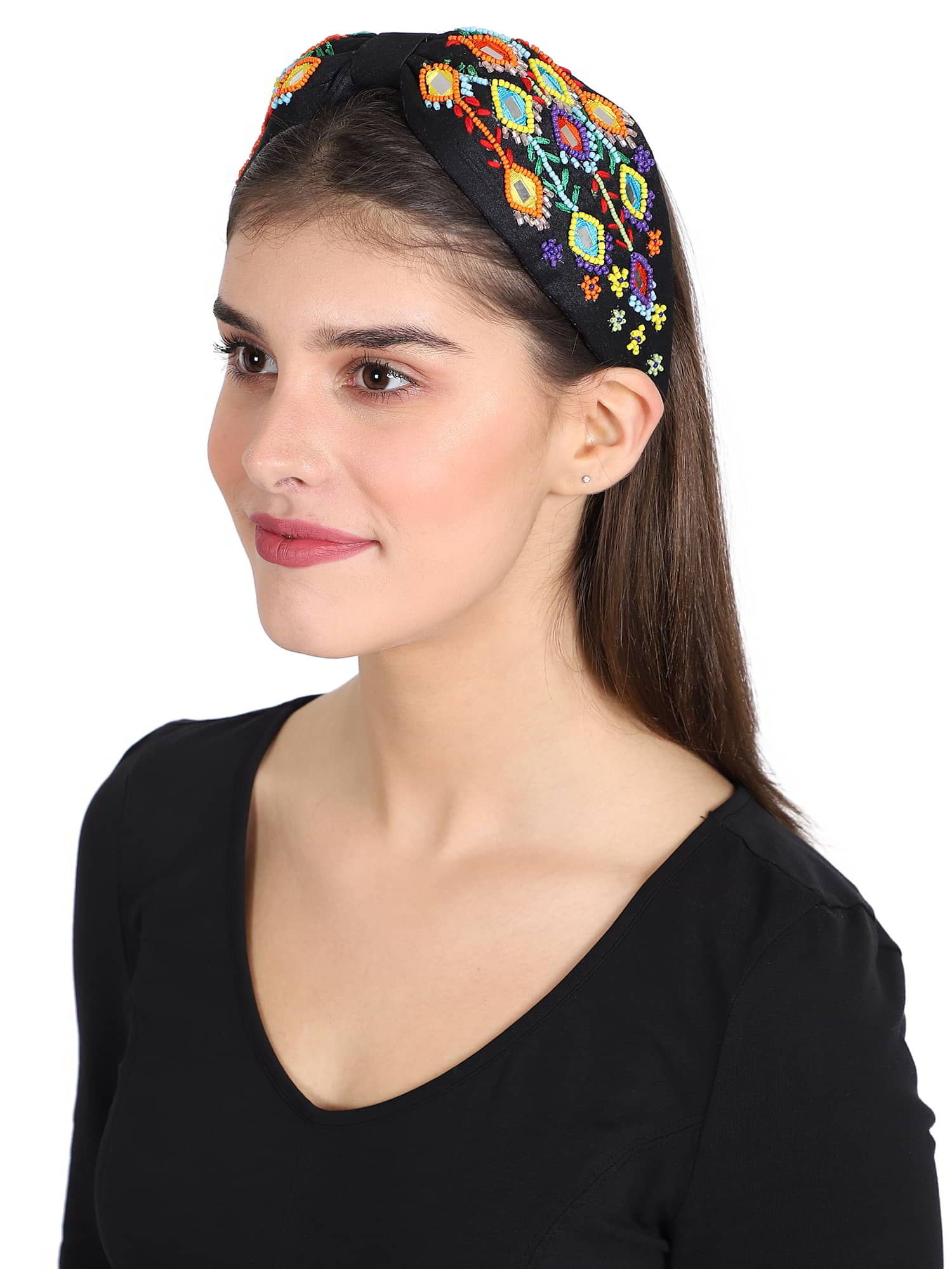 Faux Silk Multi Geometric Embellished Hairband
