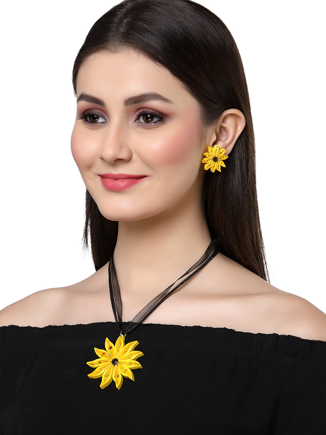 Floral Paper Quilling Necklace & Earrings