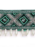 Geometric Design Beaded Velvet Belt